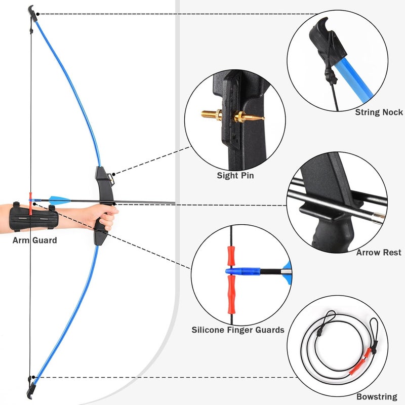 DAUPAN 45" Bow and Arrow Set for Kids 8-12 & Teens, Youth Archery Set - Beginner Longbow Toy for Indoor & Outdoor Practice - Ideal Gift for Birthday, Christmas, Halloween - Image 3